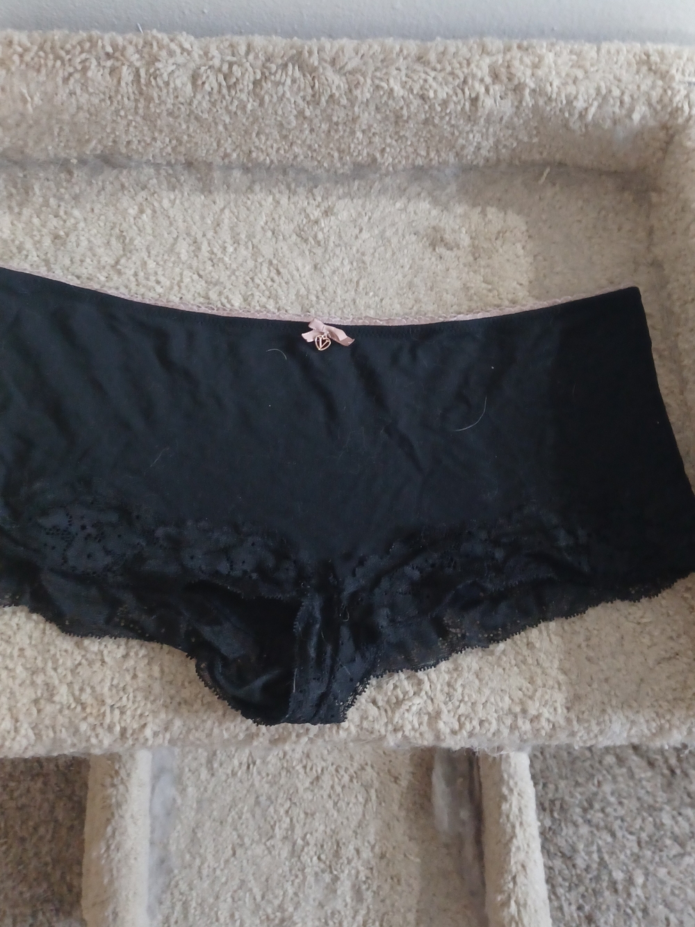 Victoria's Secret Cotton Lace-Trim Boyshort Panty Black